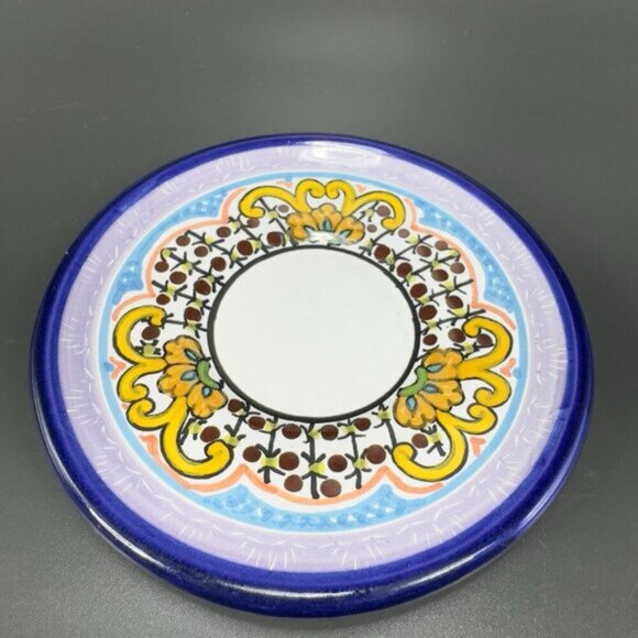 Mexican Pottery Talavera Round Dish Plate Hand Painted Mexico Puebla 4.5in Set 2 - Picture 7 of 9